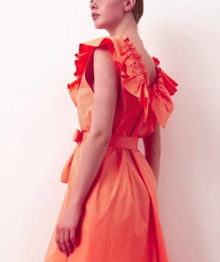 Orange Red Ruffle Dress